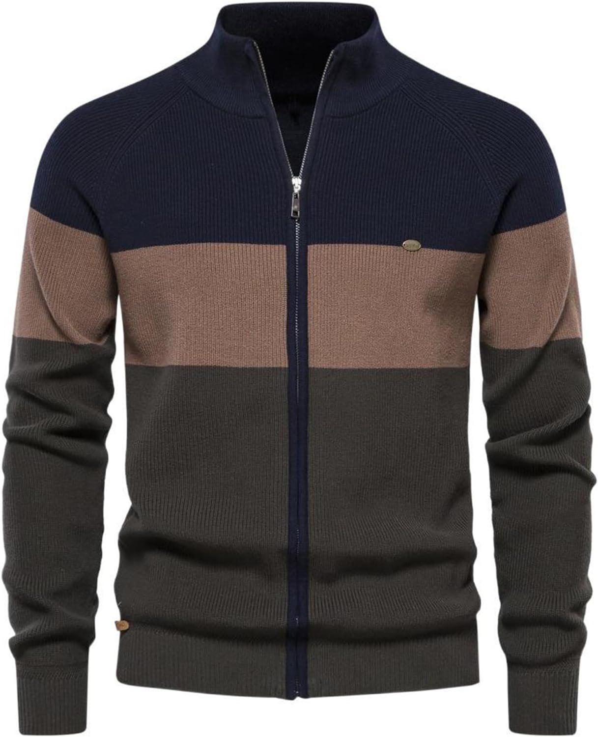 Men's Retro Stand Collar Zippered Knit Cardigan Casual Spring Autumn