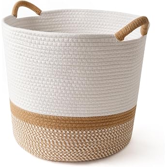 Large Cotton Rope Laundry Basket with Handles Lightweight Portable Braided Collection Basket Toy & Laundry Storage for Bathroom Children's Room Living Room White 36 x 40 cm