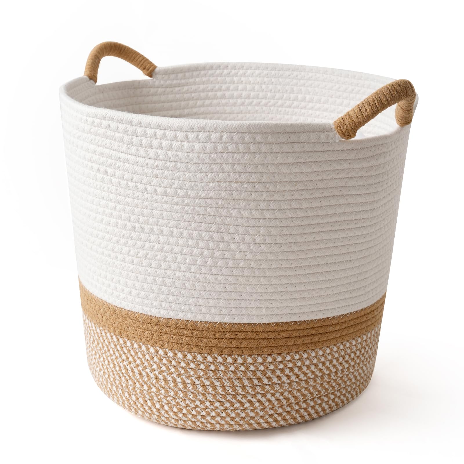 Purecas Großer Wäschekorb aus Baumwollseil mit Henkeln, Leichter Tragbarer Geflochtener Sammelkorb, Spielzeug & Wäsche Aufbewahrung für Badezimmer, Kinderzimmer, Wohnzimmer (Weiß, 36x40 cm)
