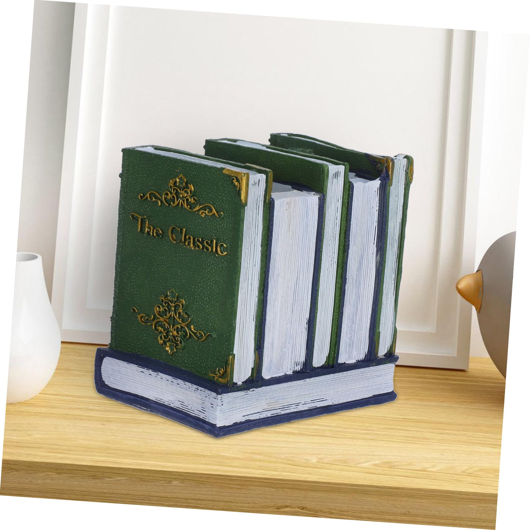 Vintage Buchstiftehalter aus Kunstharz, Grün, Buchförmig