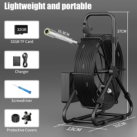 Drain Camera 30m Borescope inspection with light Endoscope take photos/Audio/Video Recording/image Zoom/32GB Kard/Camera Lens Diameter 23mm