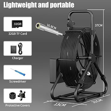 Drain Camera 30m Borescope inspection with light Endoscope take photos/Audio/Video Recording/image Zoom/32GB Kard/Camera Lens Diameter 23mm