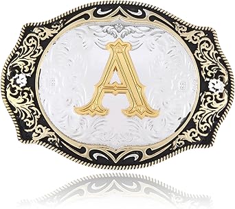 JAOYU Western Belt Buckle Initial Letters ABCDMRJS to Z Mens Cowboy Belt Rodeo Gold for Women Cowgirl