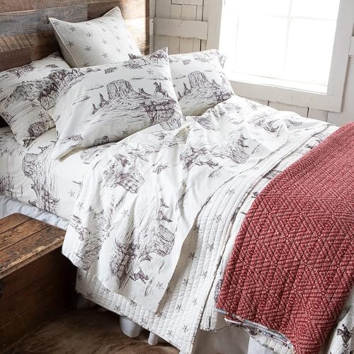 Miniatura 2 de Tumbleweed Trail (juego de sábanas) - Vintage Western Cowboy Toile - Marrón crema - Juego de sábanas Queen de 4 piezas - Sábana superior (92 x 102)