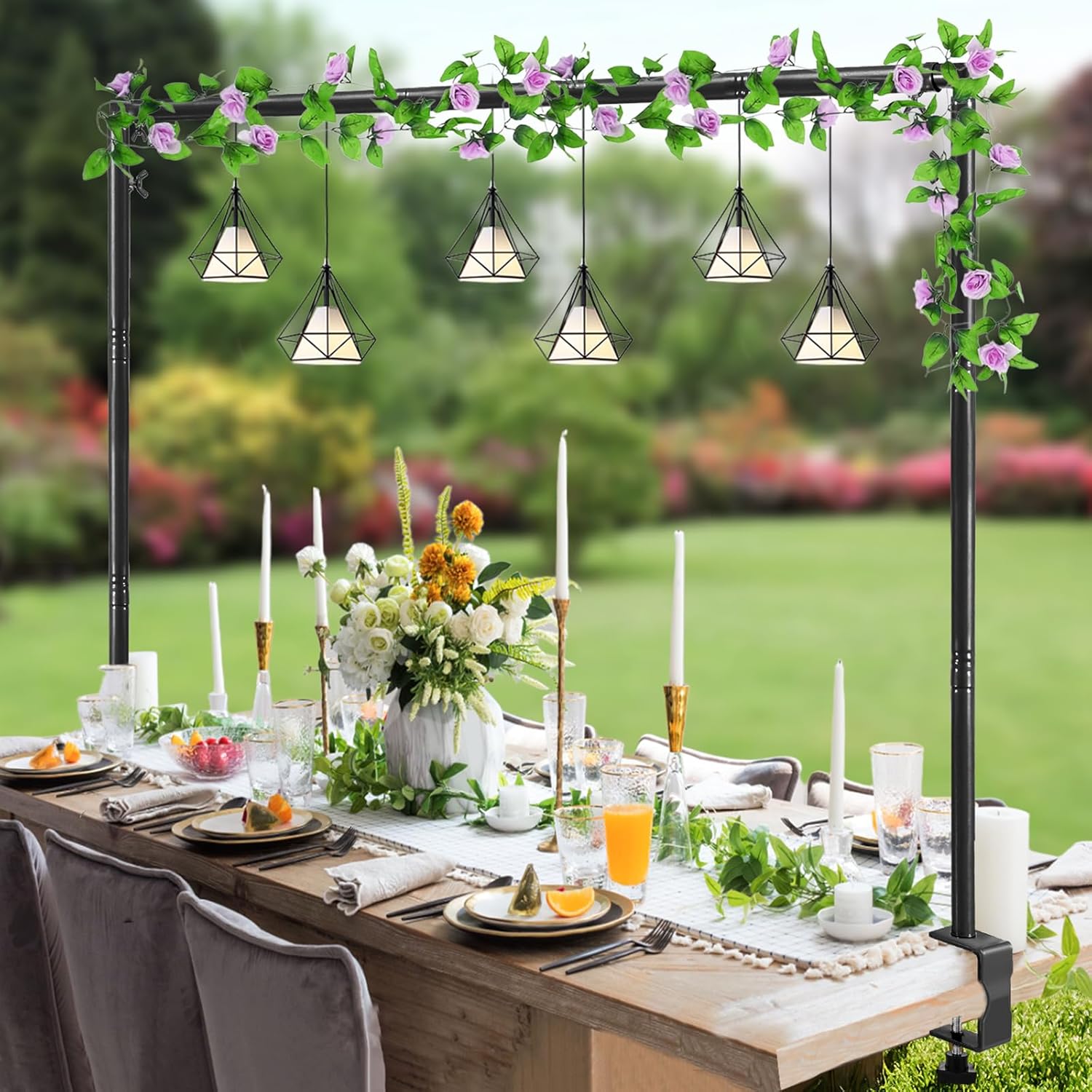 Over The Table Rod Stand with Clamps Adjustable 31"-110" Length 31"-64" Height, Table Balloon Arch Stand for Wedding Birthday Party Baby Shower, Black Table Arch Frame Hanging Decor Rod