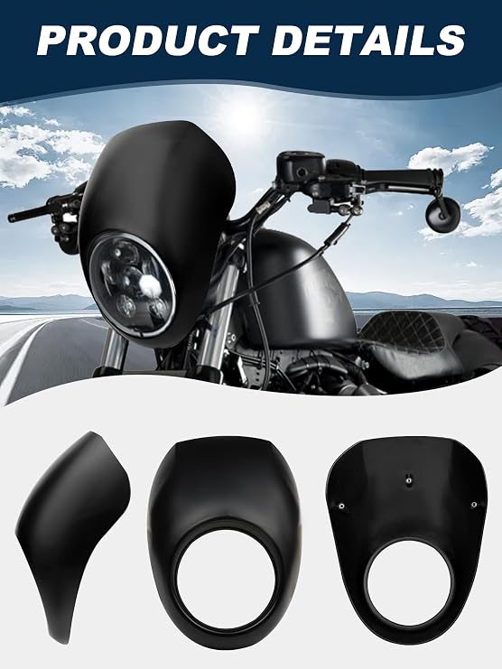 Front Fairing, Headlight Fairing Cowl Mask Compatible for Harley Davidson Sportster 883 Iron 1200 Dyna XL/FX with 39mm Narrow Glide Fork 1973-2024 Matte Black