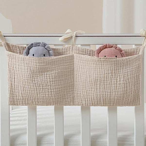 Crib Pocket Holder, Nursery Bedside Storage Bag, Hanging Bedside Feeding Bottle Bag, Hanging Crib Container, Multiple-Use Nursery Storage Pocket for Various Items - 1