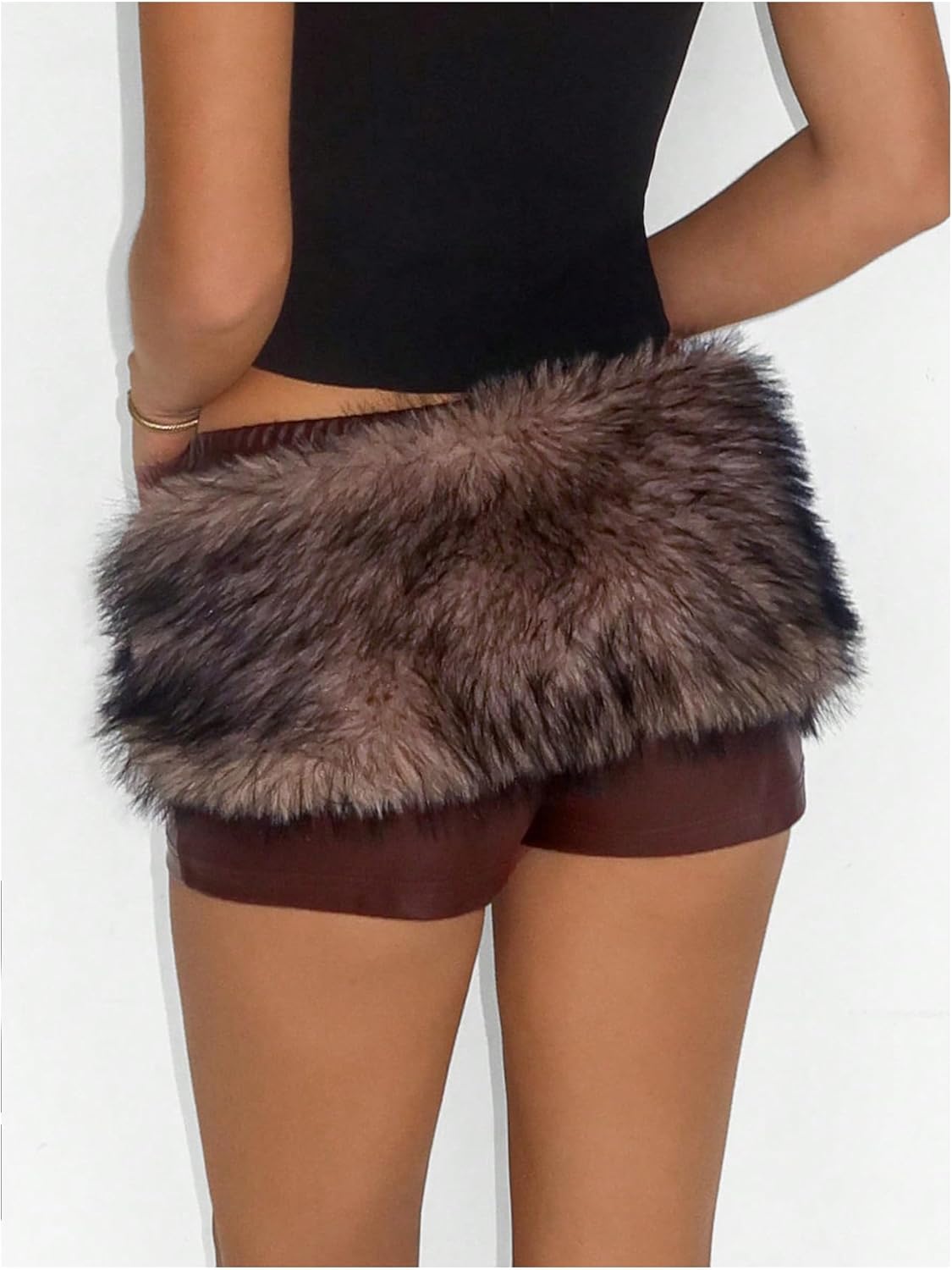 Verdusa Women's Y2K Furry Fuzzy Leather Mini Shorts Rave Club Low Waisted Micro Shorts - Image 3