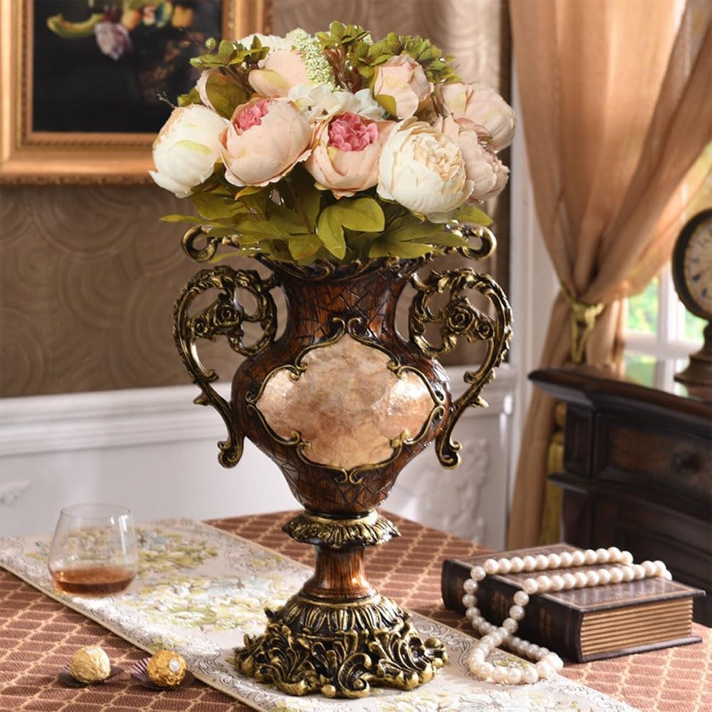 Elegant Large Flower Vases Table Centerpiece for Kitchen Dining Living Room Home Decor, European Retro Tall Big Retro Resin Flowers Chinese Vases for Bedroom Decorations, 15.3X 7.4in