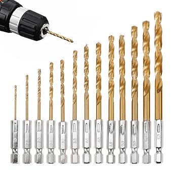 13Pcs Drill Bit Set,135 Tip Titanium Coated High Speed Steel with Hard Storage Case,Wood Drill Bit Kit for Iron,Aluminum Alloy,Copper,Wood,Plastic,Fiberglass,Case 1/16"-1/4"