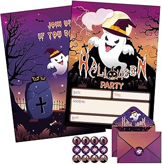 Halloween Party Invitations - Halloween Birthday Invitations 24 Sets Halloween Invitations with Envelopes Stickers Halloween Bday Party Invitations Ghost Themed Party Halloween Invites Card Ticket