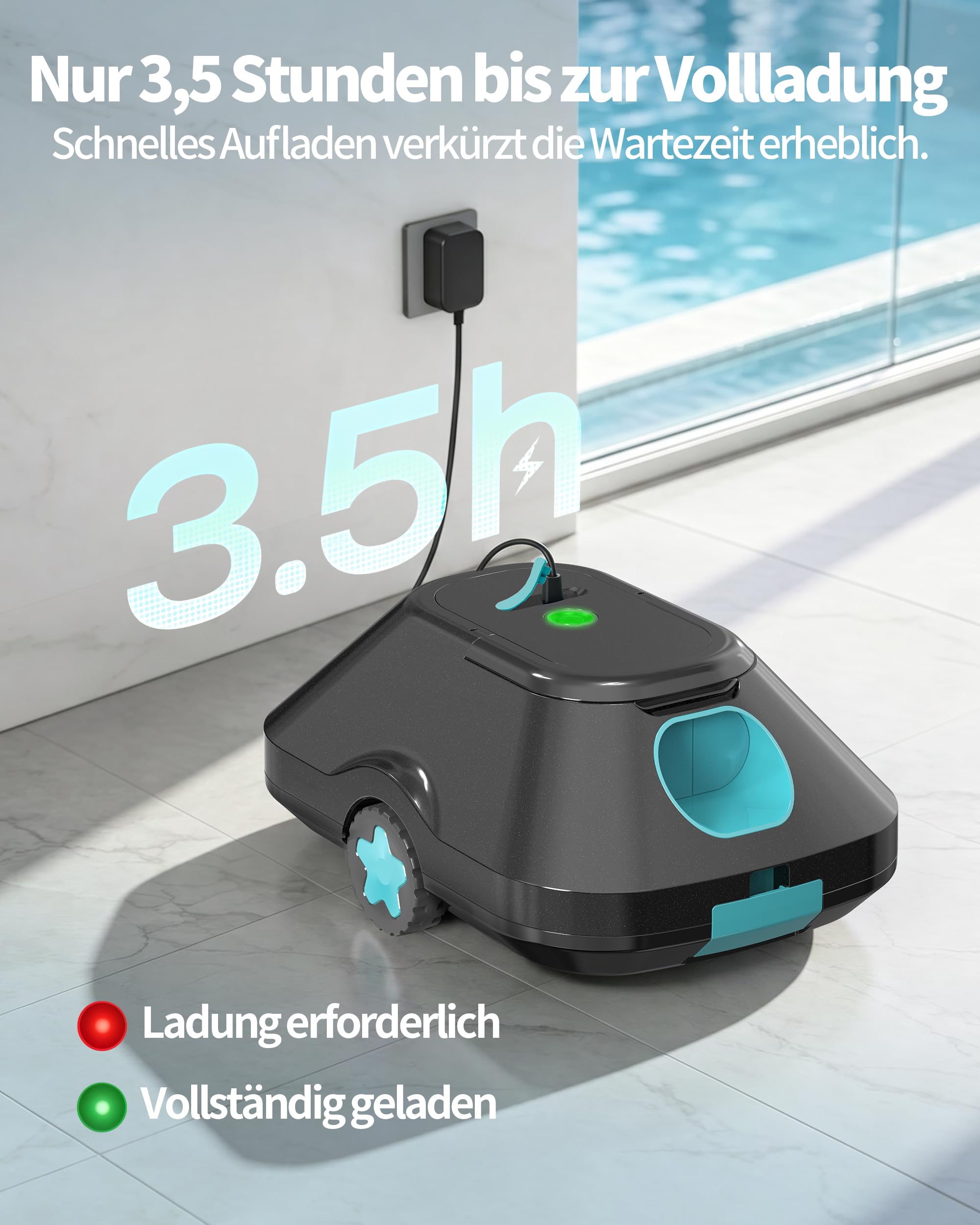 2026 Update Poolroboter,Pool Roboter kabellos Akku,Poolsauger für Aufstellpool,Bis zu 210 Min. Laufzeit,Auto-Parking,Großer,Poolsauger für Aufstellpool 200m²,Cyan