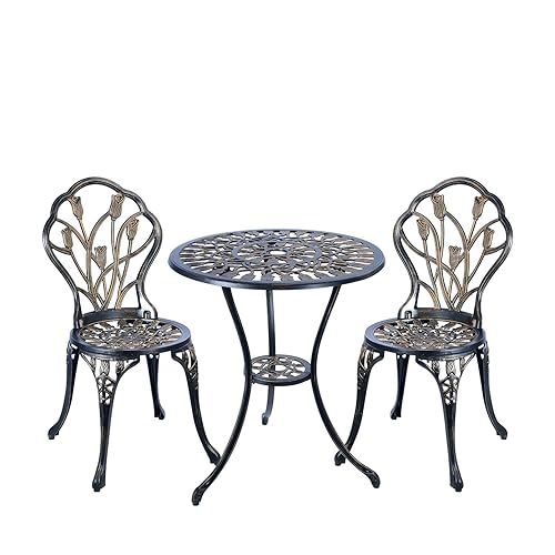 C/G 3 Piece Bistro Set,Outdoor Patio Set,Anti-Rust Cast Aluminum Bistro