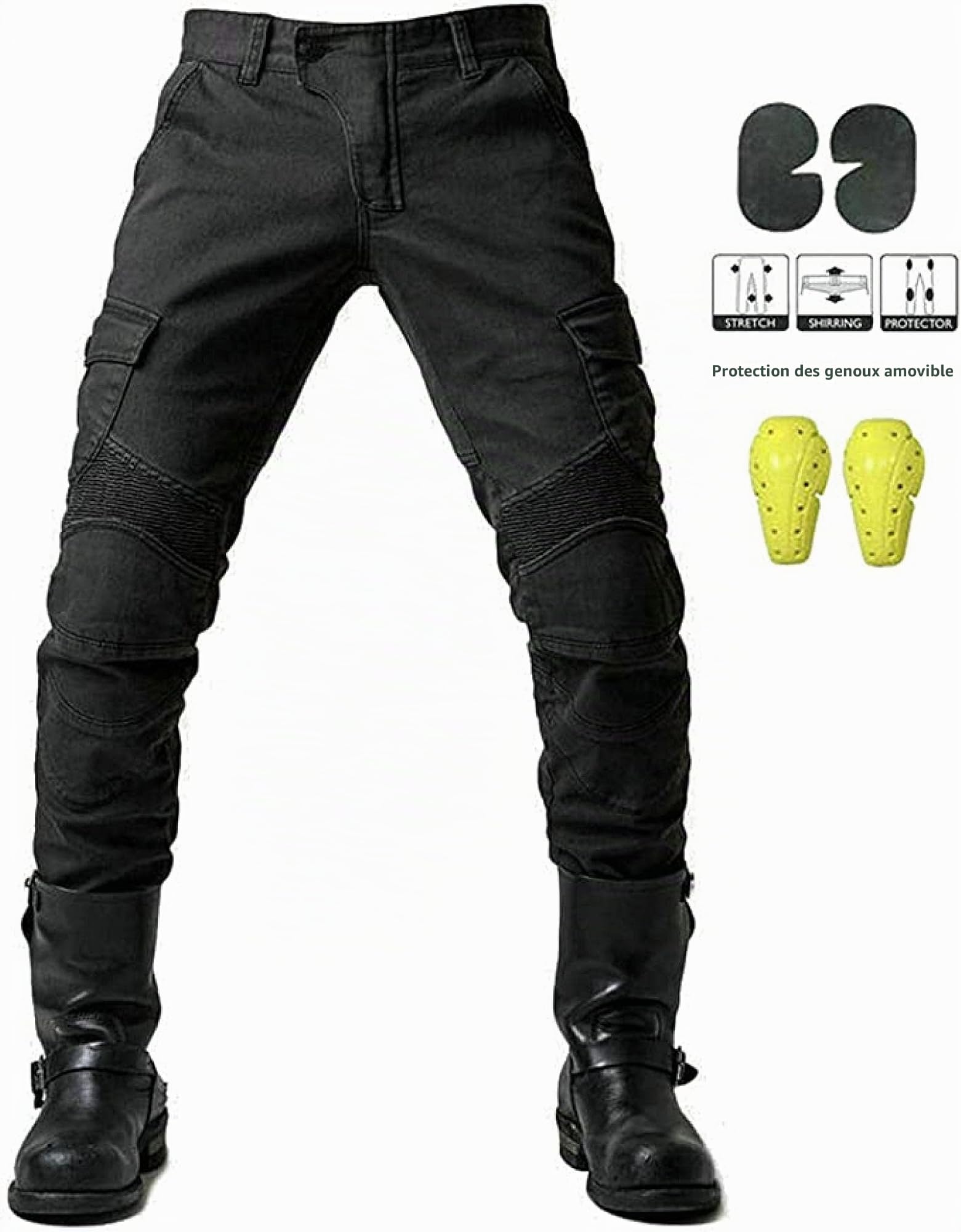Pantalon de Protection Homme Pantalon de Moto en Denim Résistant à l'Usure avec 2 Paires de Protections au Niveau des Hanches et des Genoux Coussinets Amovibles