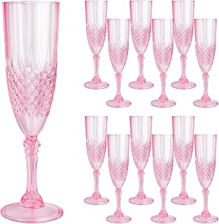12 Pcs Pink Plastic Champagne Flutes,Pink Champagne Glasses Bulk, Made of Durable Plastic Material Can be Used for Weddings, Everyday Fun Parties and More!