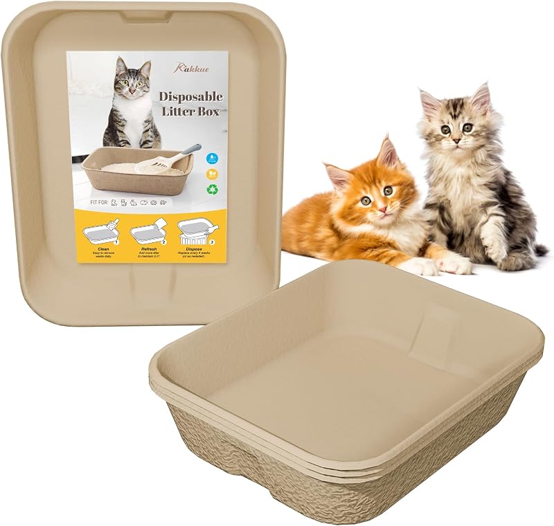 4 Pack Disposable Cat Litter Boxes, Leak-Proof Cardboard Kitty Litter Trays | Water-resistant, No-scrub cleanup, Lightweight Travel Box, Recyclable Material, Fits Kittens & Small Medium Cats