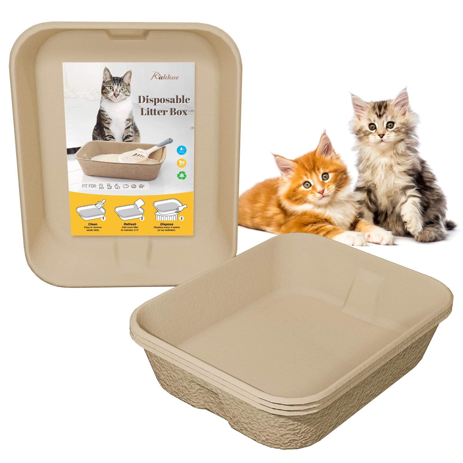 KAKKUE 4 Pack Disposable Cat Litter Boxes, Durable Leak-Proof Cardboard Kitty Litter Trays for Temporary Use, Litter Box Liners & Travel, Ideal for