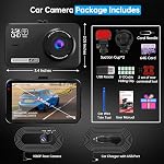 Caméra de tableau avant et arrière, caméra de tableau avec contrôle Wi-Fi/app avec carte de 64 Go, caméra de tableau 2,5K avant + 1080P arrière avec vision nocturne super, enregistrement en boucle, capteur G, prend en charge jusqu'à 256 Go max