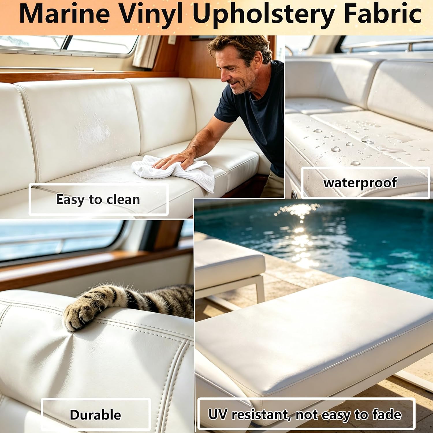Faux Leather Fabric for Upholstery: White Soft Smooth Faux Leather 54"x72" - Marine Vinyl Fabric Easy to Cut Waterproof Durable - Marine Vinyl Upholstery for DIY Outdoor Boat Car Sofa