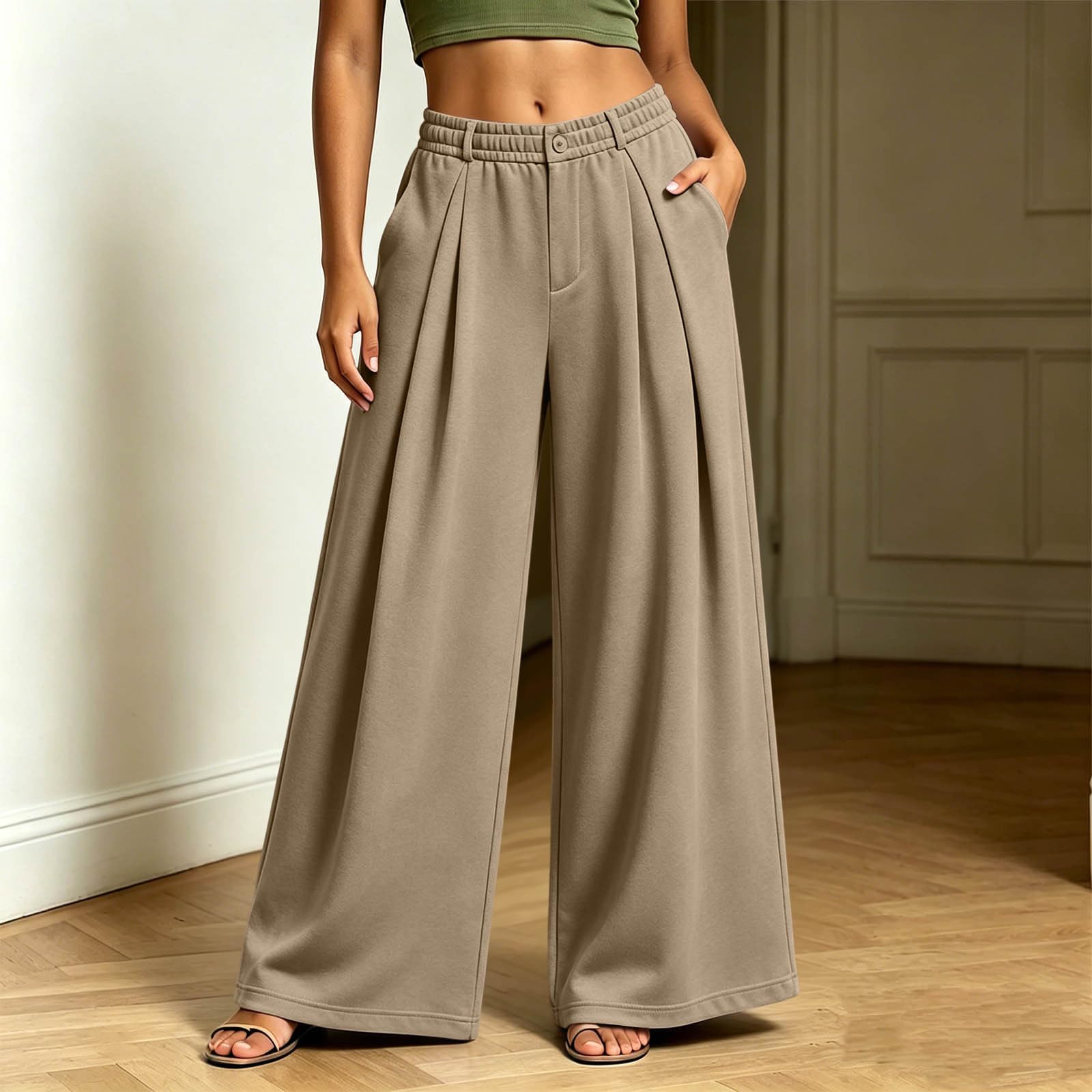 Generico Pantaloni Sportivi Donna Pantaloni da Corsa con Elastico in Vita Pantalone Tuta Donna con Tasche e Coulisse Comodi Pant Baggy Tinta Unita Pantalone Baggy a Gamba Larga per Yoga e Fitness
