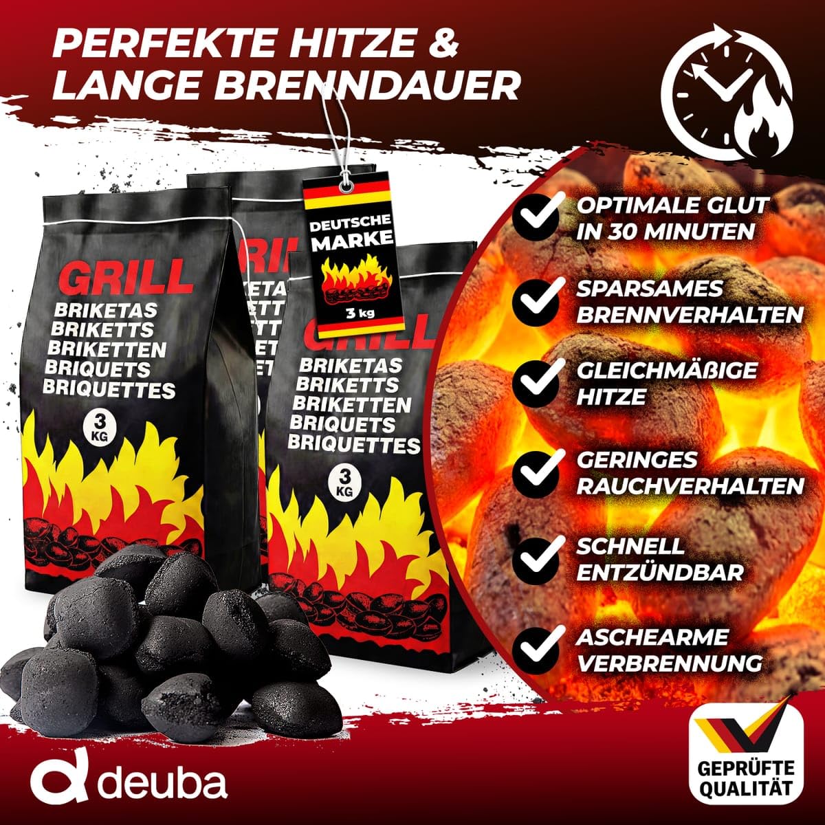 Deuba® 27 kg Grillbriketts 9 x 3 kg Holzkohle Grillkohle Holzkohlebriketts Holzkohlegrill Grill Brikett Kohle