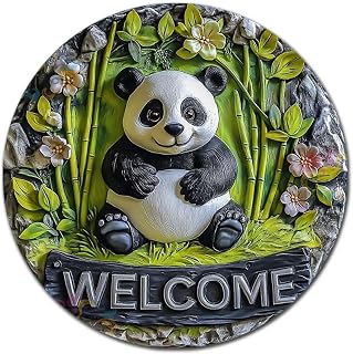 Vintage Wall Art 2D Flat Baby Giant Panda Welcome Decorative Tin Sign for Panda Lovers Conservation Decor and Unique Home Accents Rustproof 12×12 Inches