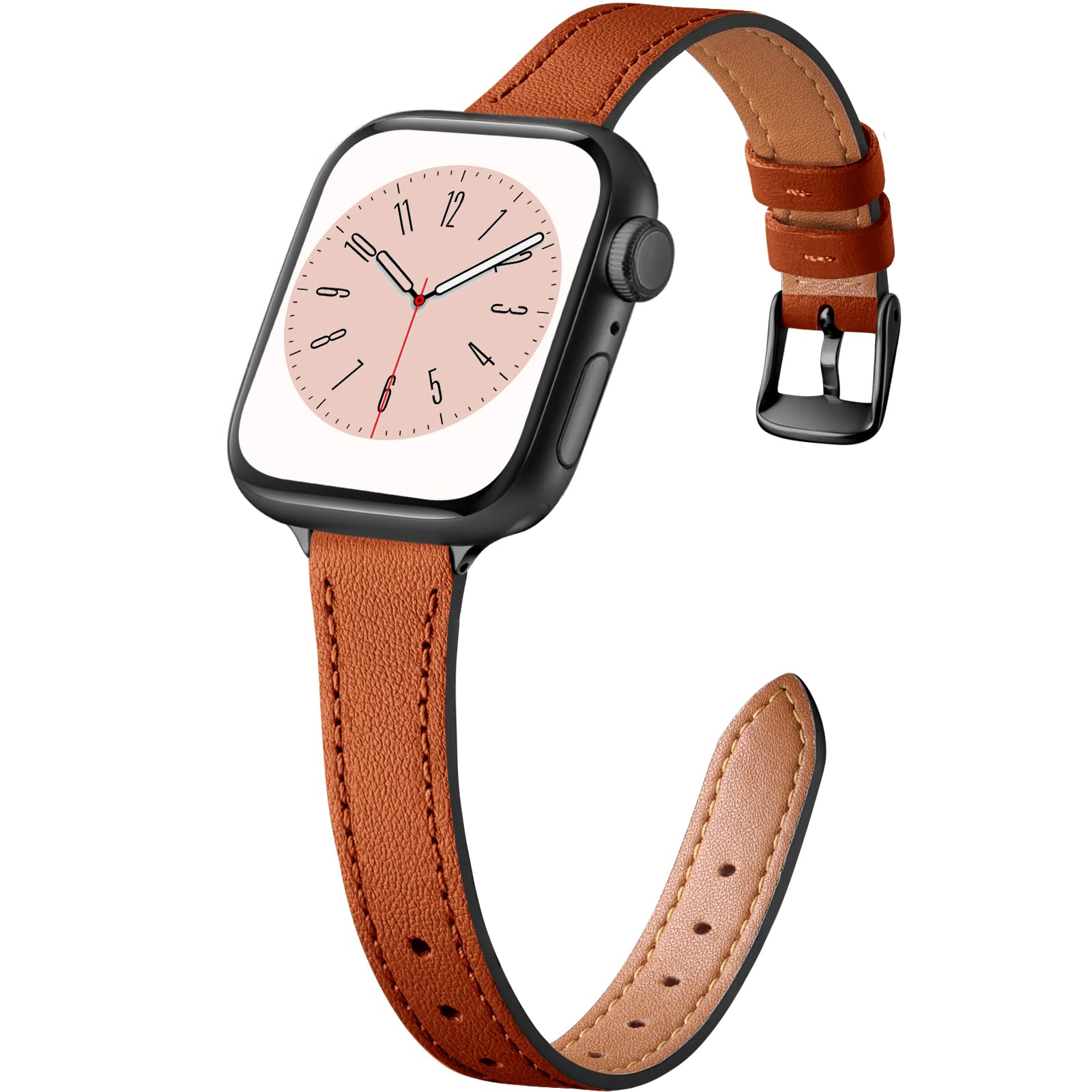 Charlam Slim Leather Band Compatible with Apple Watch Bands for Women 40mm 38mm 41mm 42mm 44mm 45mm 46mm, Top Grain Genuine Leather Strap Thin Wristband for iWatch Series 11 10 SE 9 8 7 6 5 4 3 2 1