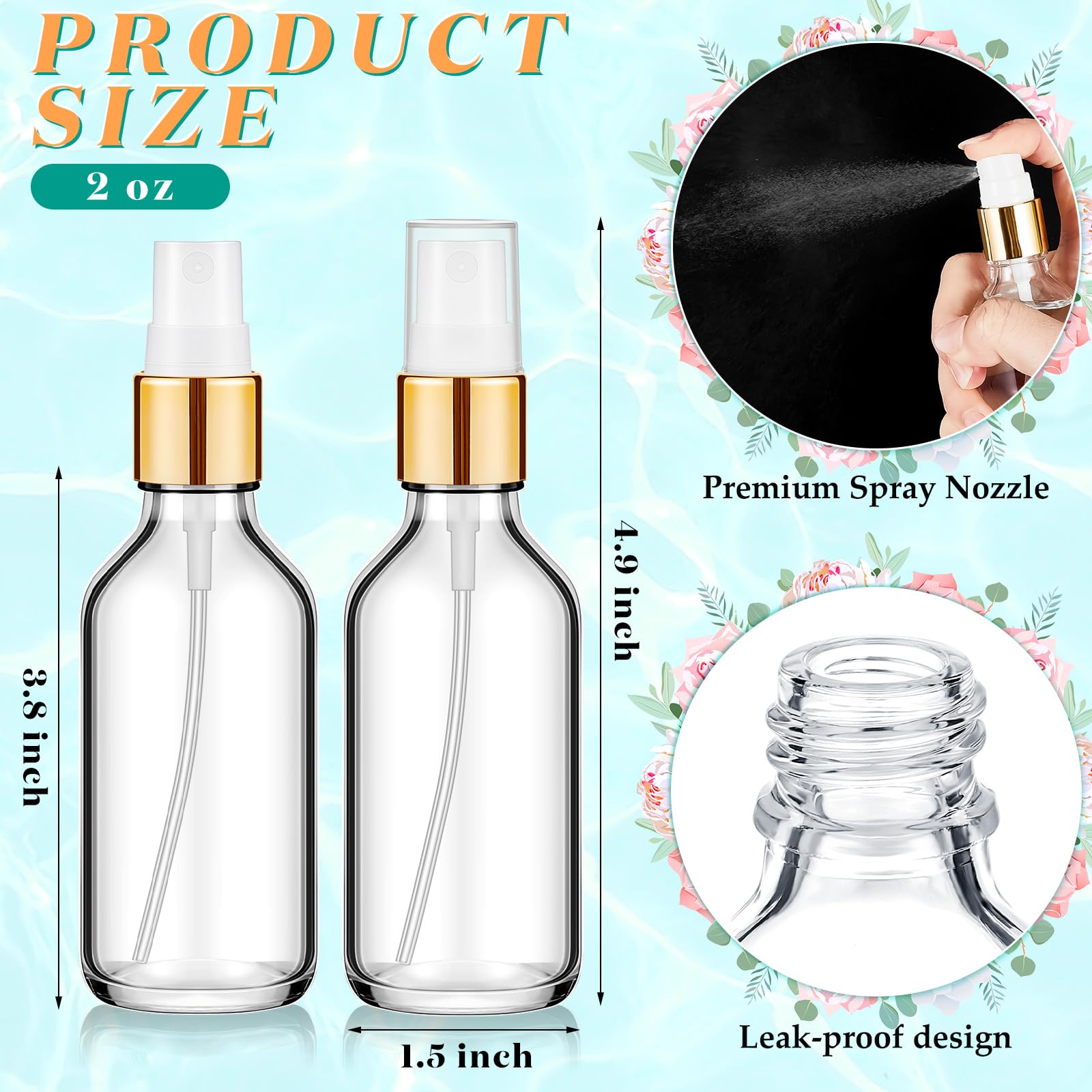 Tessco 20 sztuk szklanych butelek z rozpylaczem, pusty rozpylacz do perfum wielokrotnego napełniania, wielokrotnego użytku, mała, przezroczysta, drobna mgiełka do ciała podróżnego (przezroczysty, 56