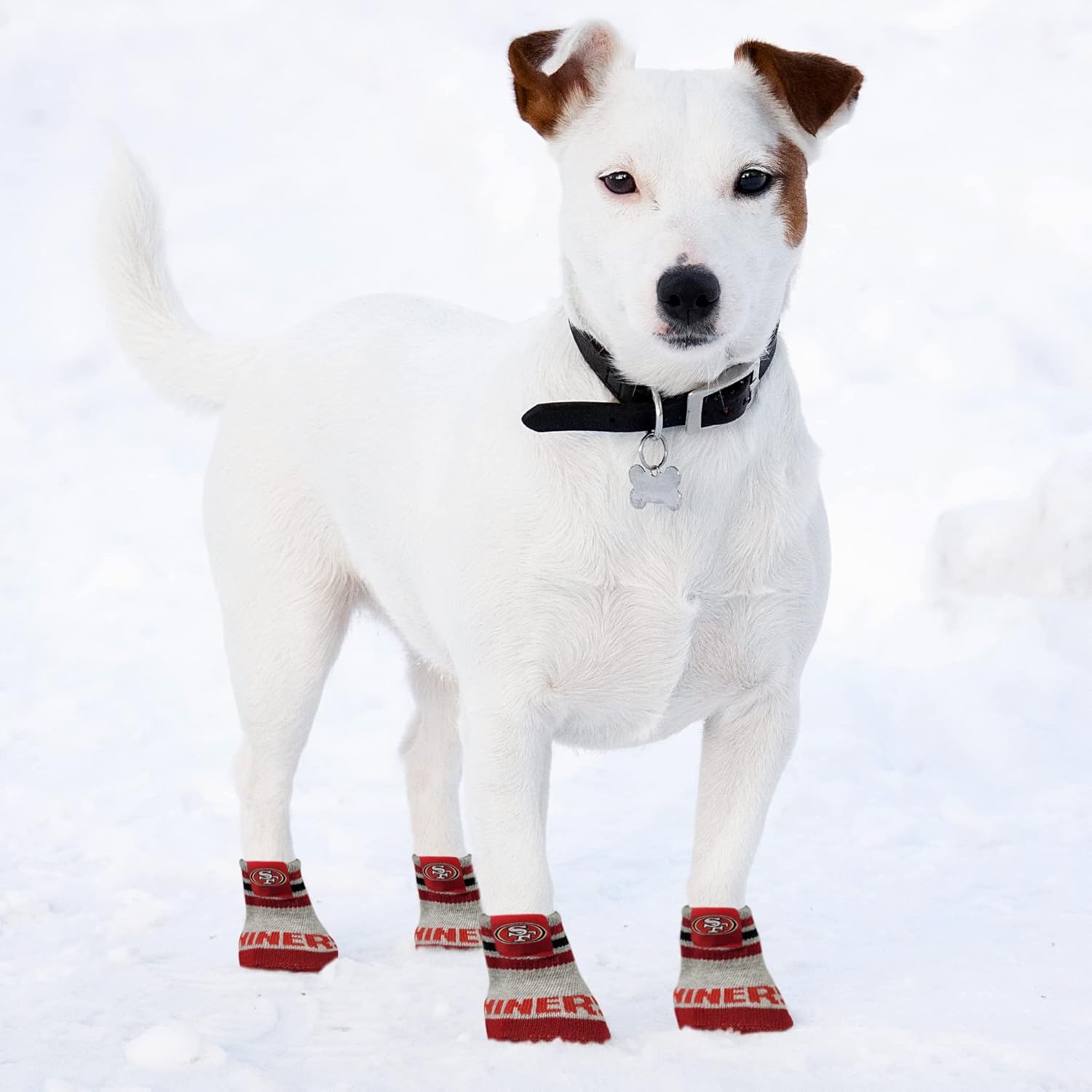 NFL SAN Francisco 49ERS Anti Slip Dog Socks with Elastic Ribbed Top, Size X-Small/Small. Indoor/Outdoor Socks, Best Dog Paw Protector, 2 Pairs, Cool Puppy Supplies with NFL Logo of 49ERS Team