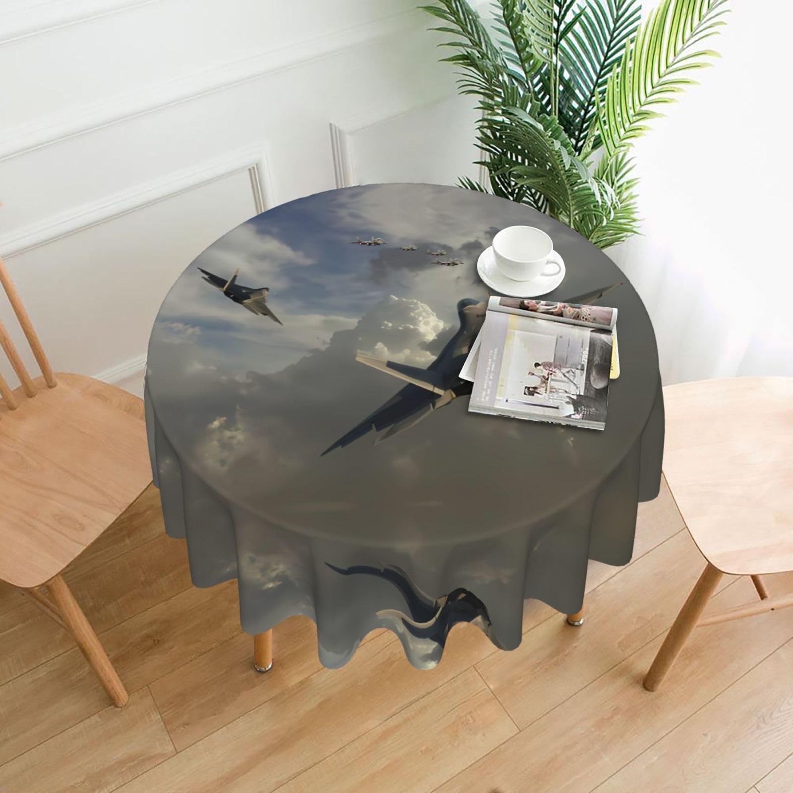HJFCZH Airplane Prints Round Decorative Tablecloth 60in - High-Grade Polyester Throw for Dinners, Weddings & Everyday Use
