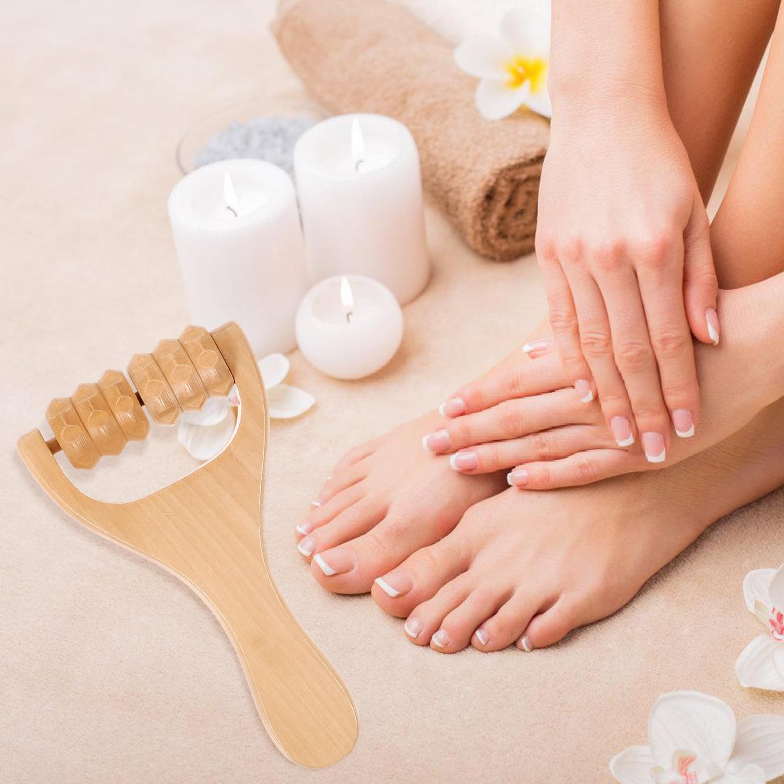 Operitacx Massageroller Holz Fußmassagegerät Satz mit 3 Rollen für Tiefengewebsmassage Ergonomisch Glatt Geschliffen Leicht und Tragbar für Beine Nacken und Körperpflege