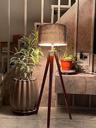 Asian Decor Collection Tripod Floor Lamp for Living Room, Bed Room with Wooden Crafter Stand (Black Shade)