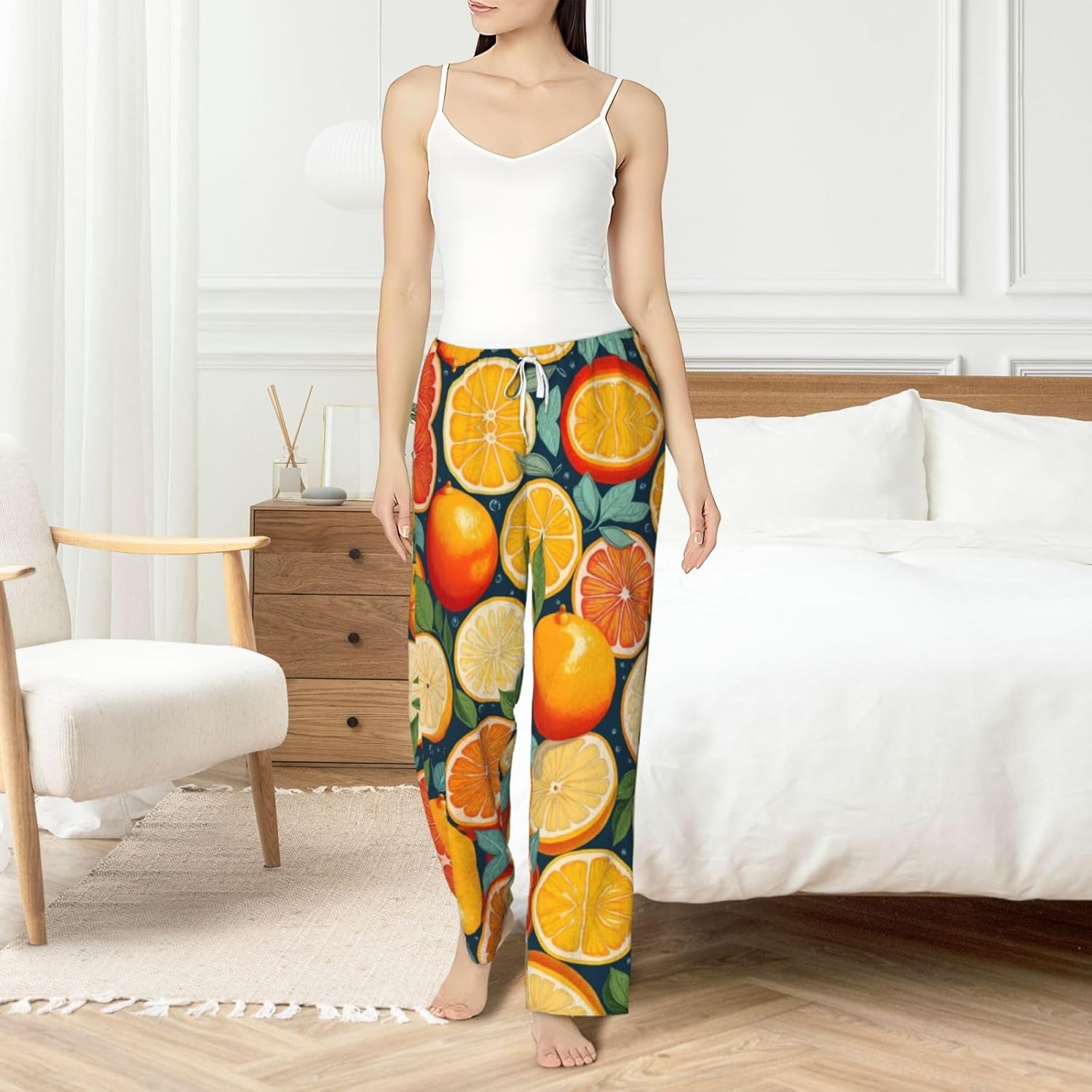 Citrus Fruit Pattern Print Cozy Christmas Pajama Pants,Flannel Pajama Bottoms,Cater To Various Body Types