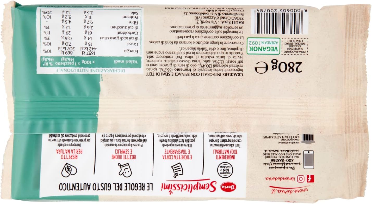 Italian Gourmet Semplicissimi Crackers spinaci e teff tostato 12 x 280g