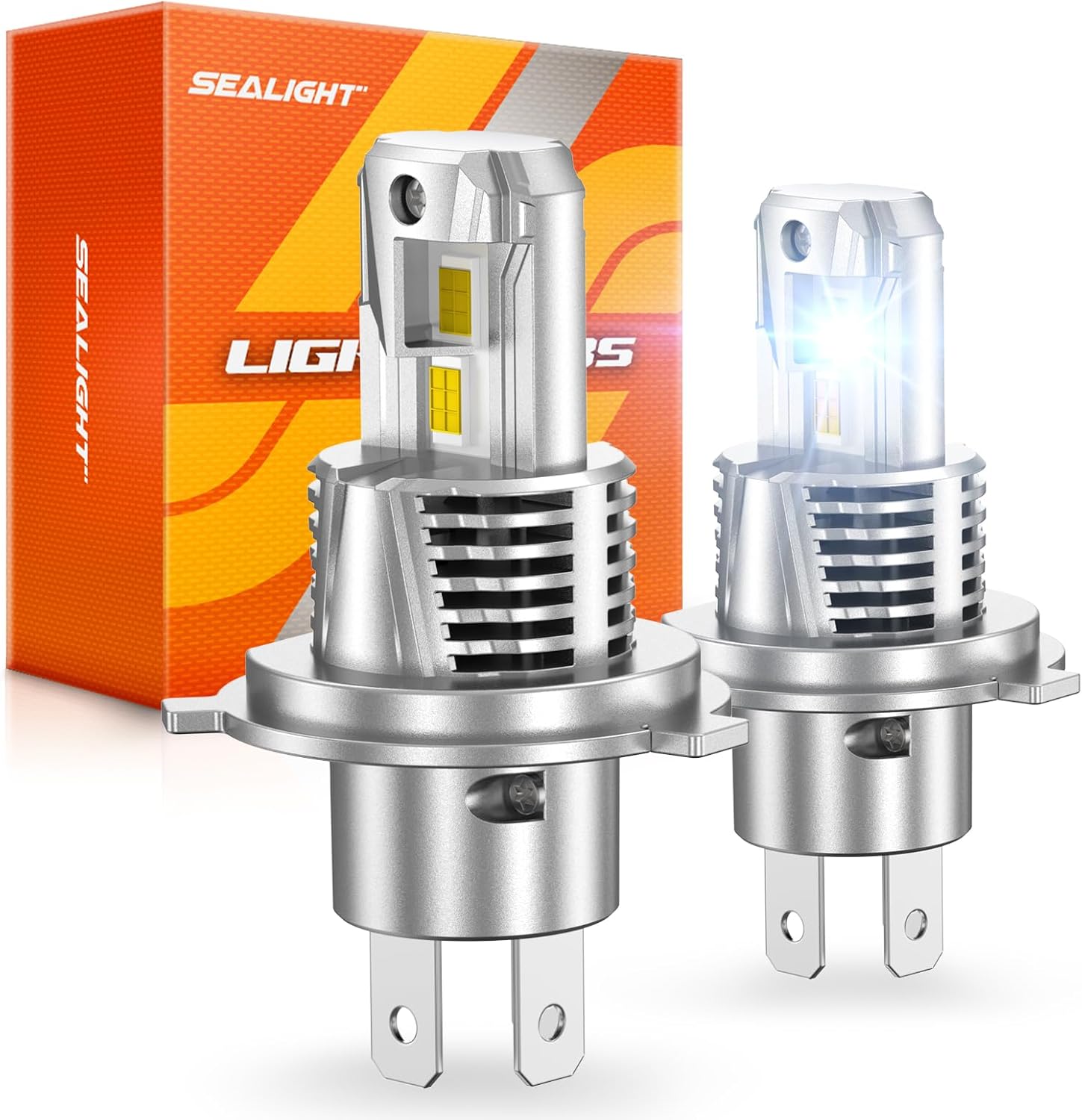 SEALIGHT H4 Bulb, 46000LM 6000K Output Canbus Ready, 9003 LED Headlight Bulbs For Powersports IP68 60000Hrs Lifespan, 1：1 Size 3Mins Installation, 2 Pack