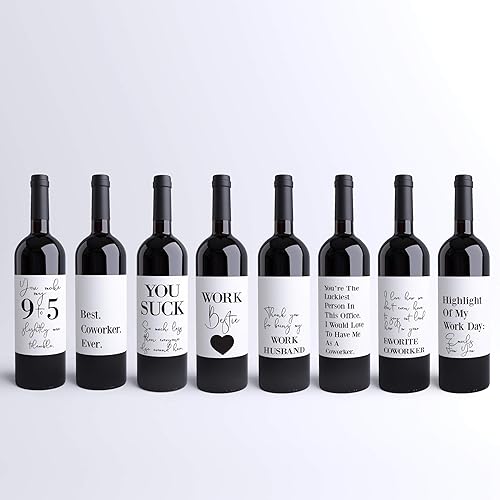 8 Funny Coworker Gifts Printed Wine Bottle Labels for Work Colleagues Gifts  | Rude Hysterical Presents | Work Bestie Work Friends | Best Coworker Ever  ...