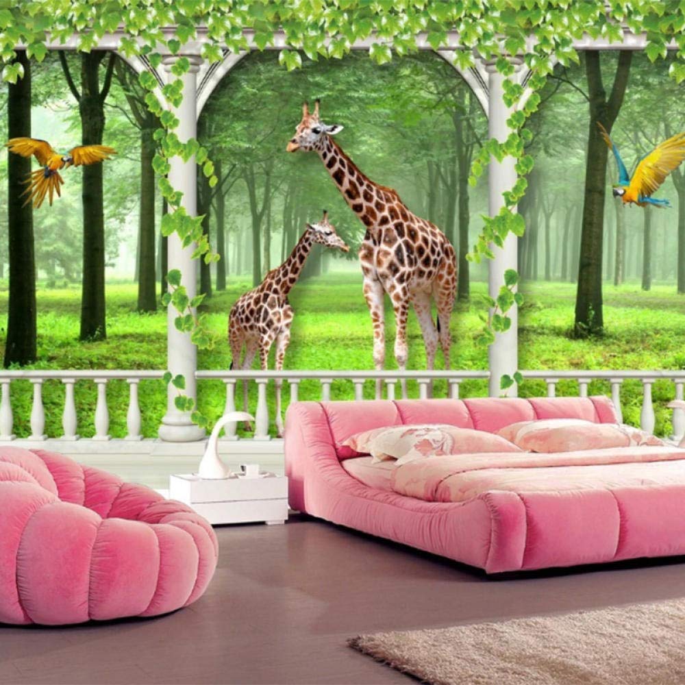 Papier peint tropical animal girafe 3D salon chambre déco murale 200x140