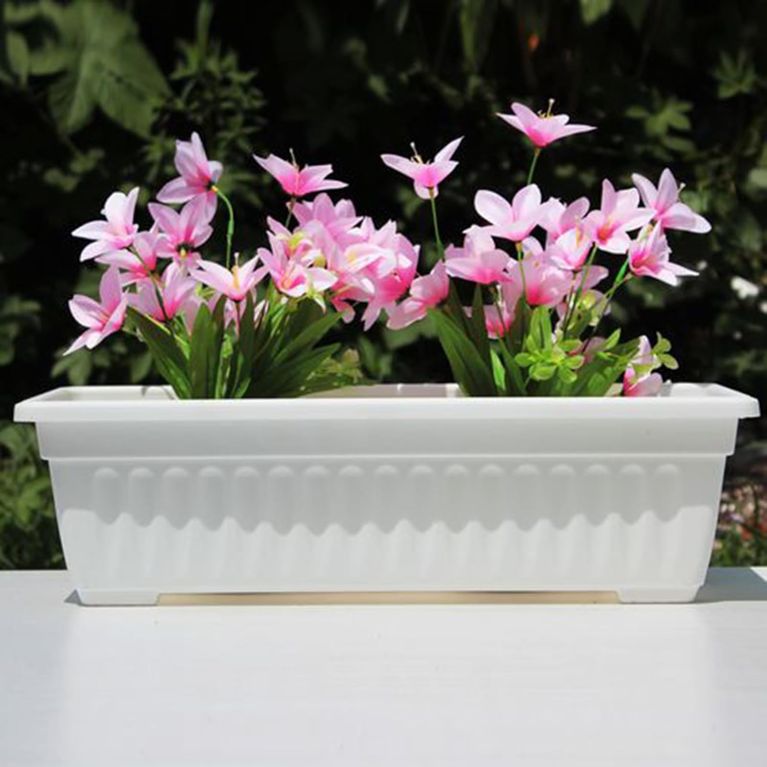 6 Packs 17 Inch Window Flower Planter Boxes, Plastic Vegetable Plant Boxes with 6 Pcs Trays, Rectangle Planter Pots with 30 Pcs Labels, White2