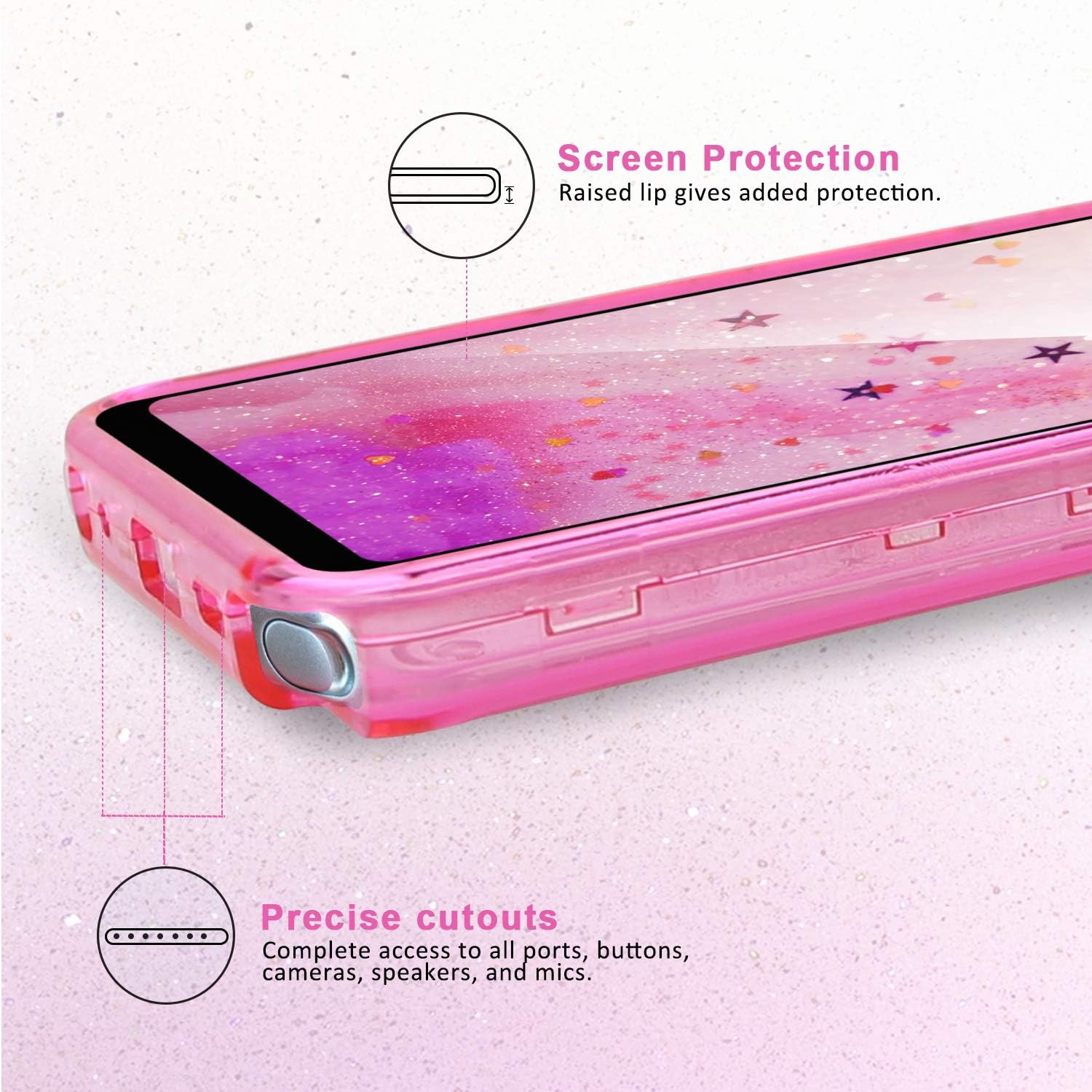 TJS Phone Case Compatible with LG Aristo 4,Aristo 4 Plus +,Escape Plus,K30 2019,Arena 2,X2 2019,Tribute Royal,Journey LTE, Transparent Liquid Glitter Snap On Hybrid Moving Quicksand Bumper (Pink)