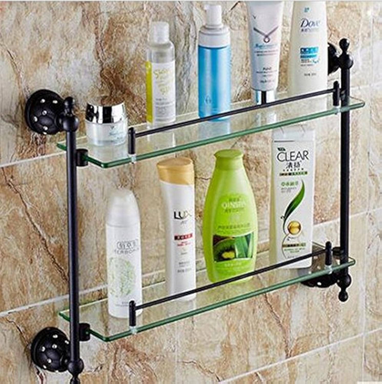 Étagère de maquillage double verre rangement salle de bain organisateur meuble