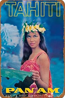 Tin Sign Tahiti Tahitian South Pacific Polynesia Pan Am Travel Airline Art Print Retro Wall Metal Poster 8x6Inch