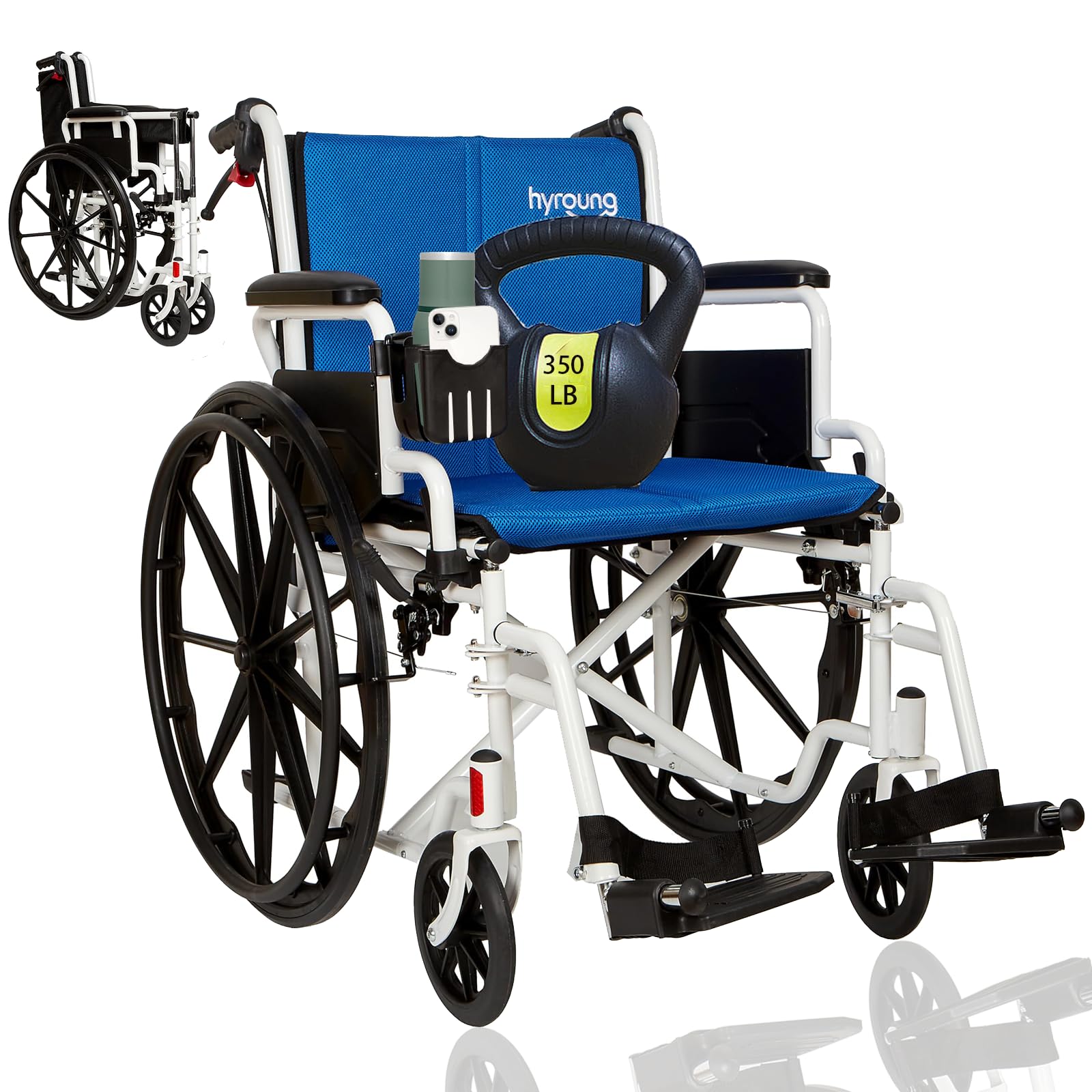 Hyroung wheelchairs for Adults Lightweight Wheelchair Foldable with Swing-Away Footrests and Flip-Back Arms, Manual & Transport Wheelchair Drive