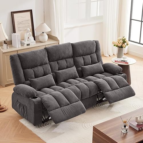 Recliner Sofa with Cup Holders for Living Room 3 Seat Manual Oversized Recliner Chiar with Ergonomic, Side Pocket for Adult