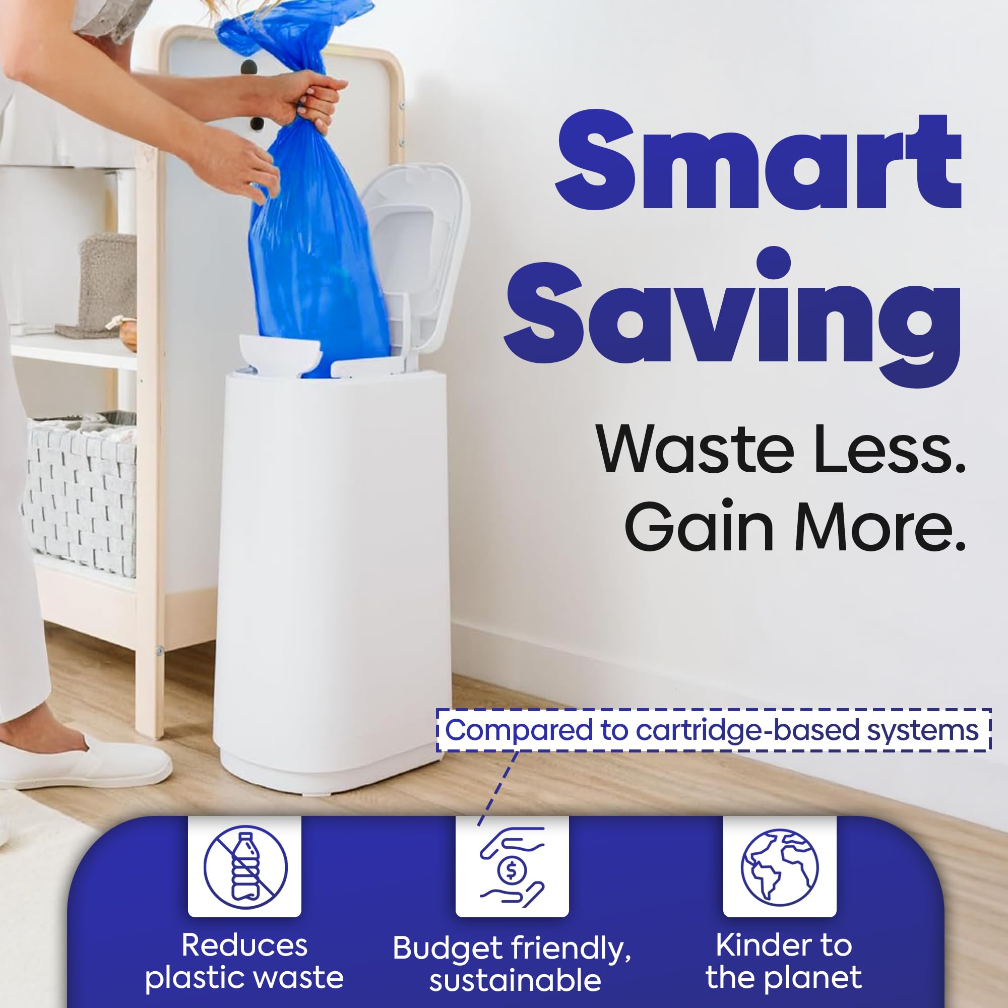 Biomedintech 60 Bags (2 Rolls x 30) Diaper Pail Refill bags compatible with Diaper Genie Easy Roll, fits Platinum & Signature Pails, No Cartridge, Max Odor Control, Scented, Holds 2820 Newborn Diapers — view 4