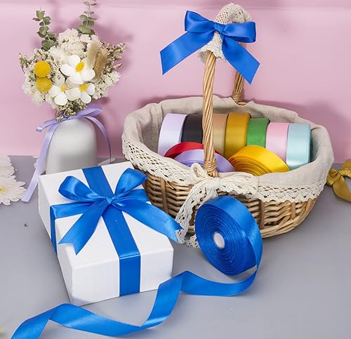 Miniatura 4 de YASEO Cinta de satén sólido azul real de 1 pulgada, cinta de tela artesanal de 50 yardas para envolver regalos, ramos florales, decoración de fiesta