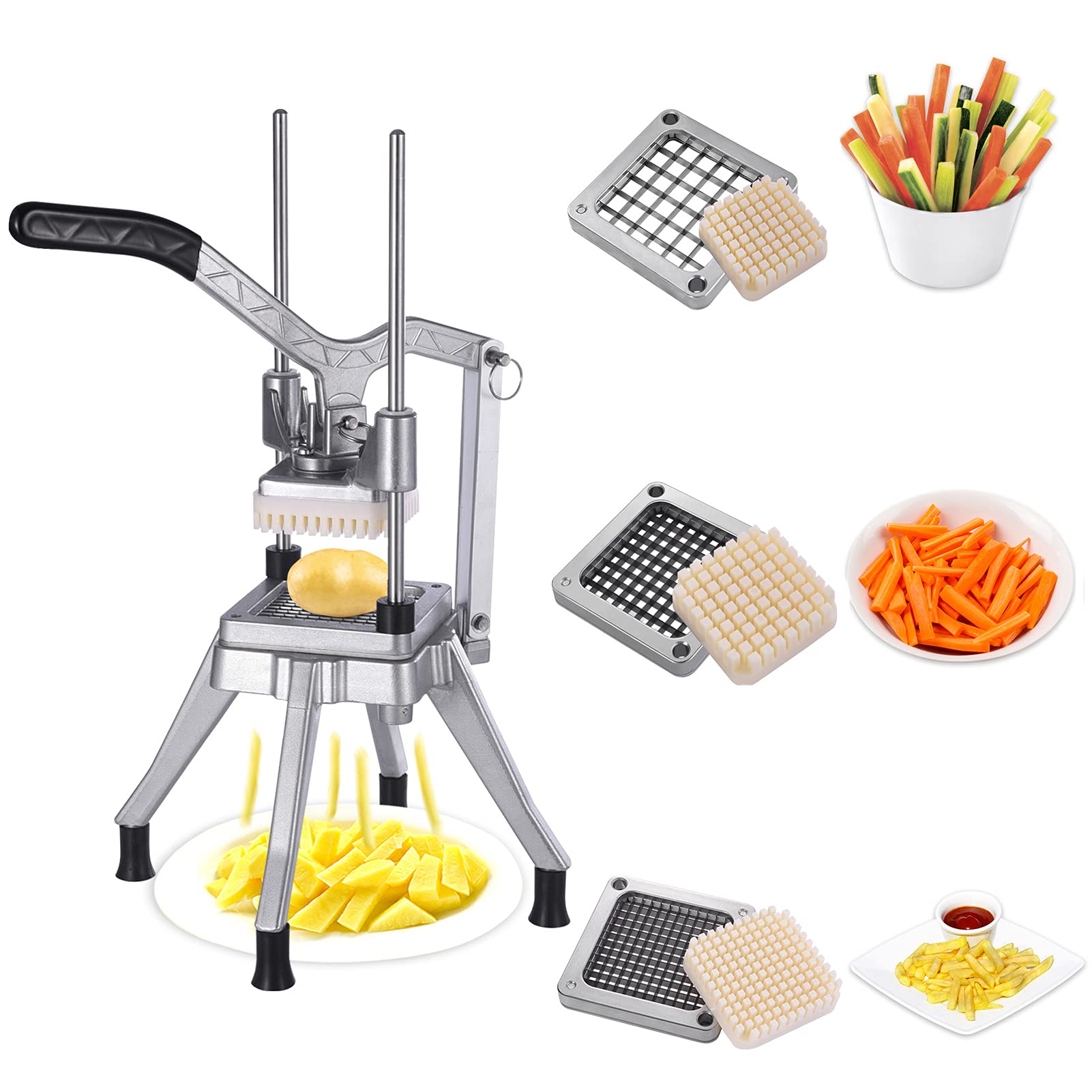 French Fry Cutter, Frifer Mulit-Funtion Commercial Vegetable Fruit Cutter with 1/4", 3/8",1/2" Blades Heavy Duty Food Dicer Stainless Steel Potato Chopper