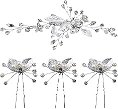 1 Leaf Hairpin and 3 Hairpins, Rhinestone Hair Accessories, Hairdressing Decorations, Dress Accessories.