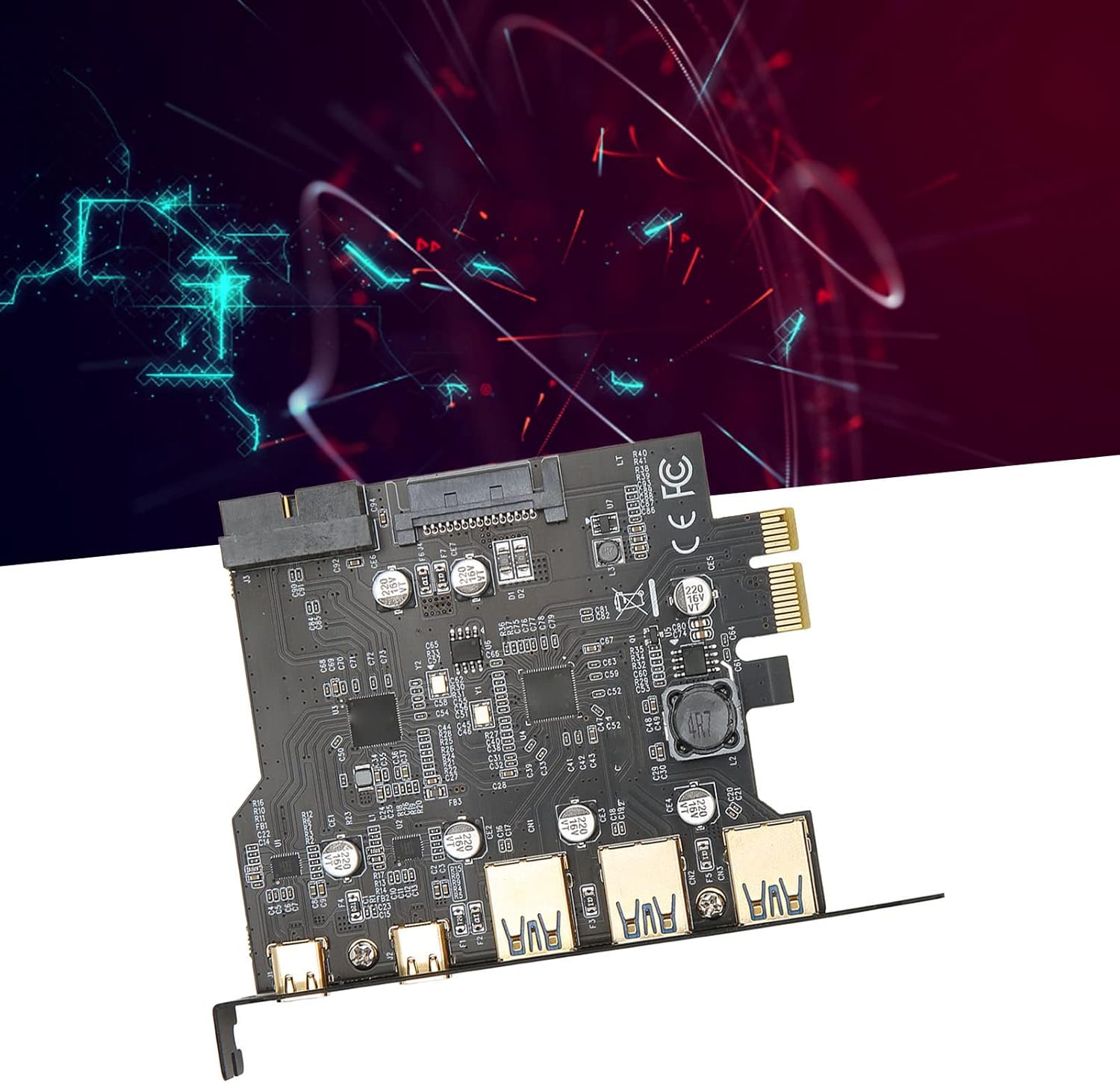 PCIE 1X to USB Expan Card, 5 Ports PCIE to USB 3.0 A Card, 3xUSB3.0 and 2xType C Ports with 19Pin Socket, Speed 5Gbps Transfer for PC Desktop, Compatible with