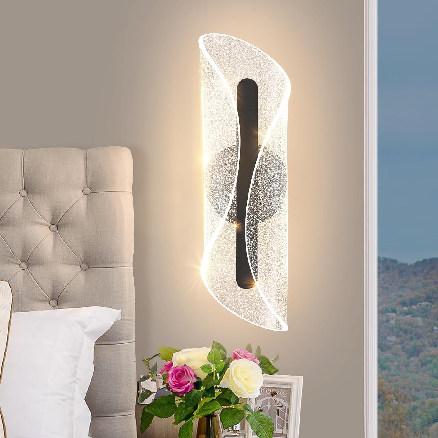 Black Wall Sconce Light Modern Wall Light Fixtures Dimmable LED Wall Lamp for Living Room Hallway Bathroom Bedroom 19.7In