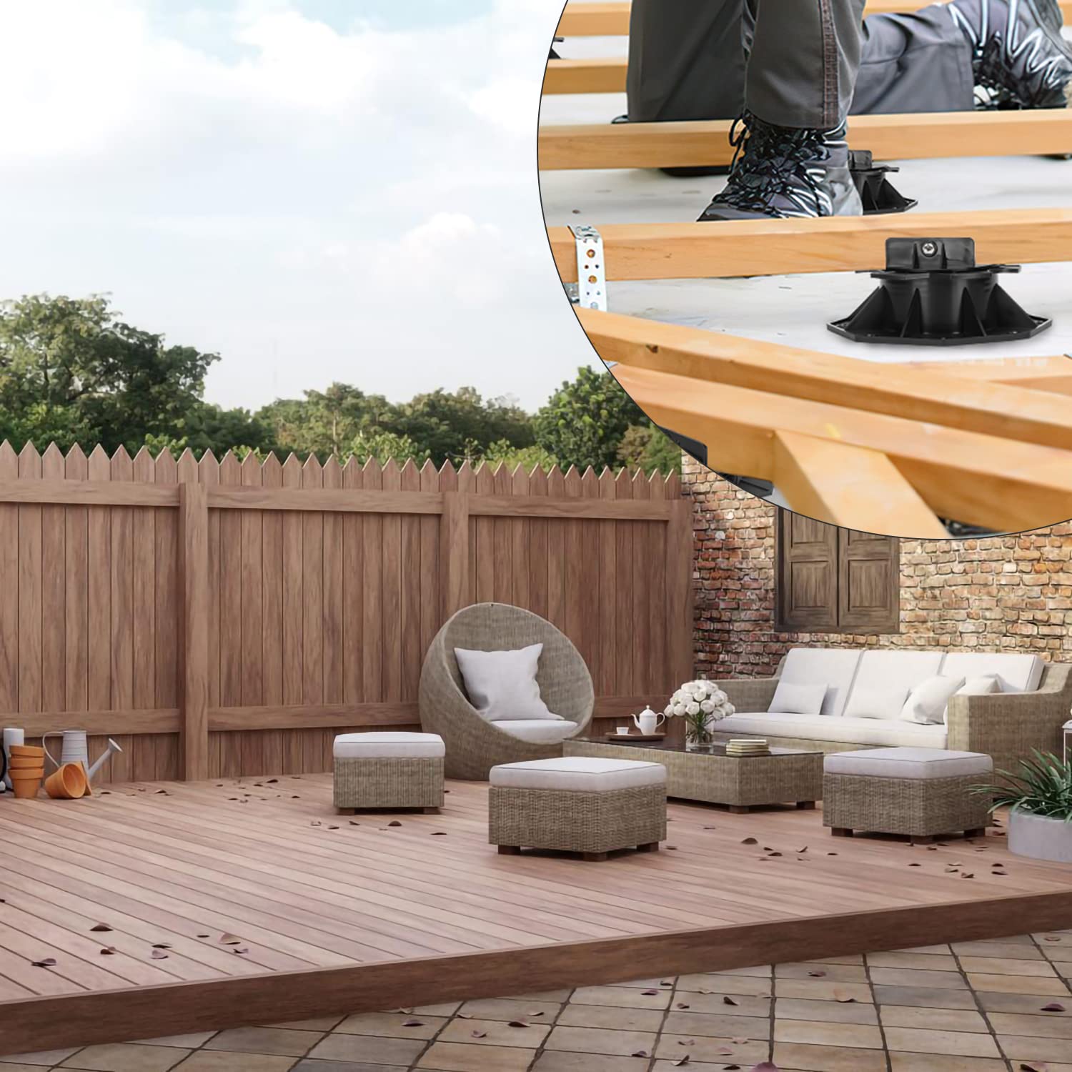 Daromigo Lot de 20 plots de terrasse réglables en hauteur 18-30 mm - Pieds réglables - Pour lames de terrasse, sous-construction